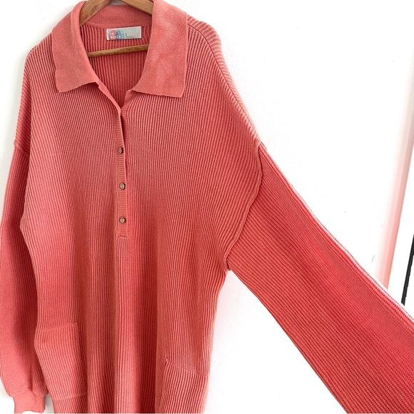 Free People Picnic Romper Ribbed Knit Collared Linen Cotton Salmon Playsuit - Picture 5 of 9